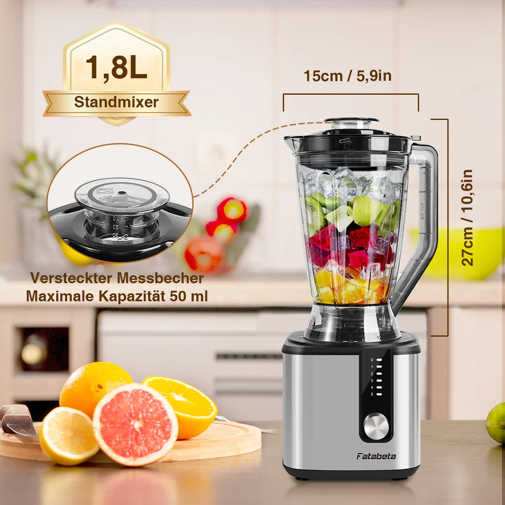 Stainless Steel Stand Mixer & Food Processor  Dough Kneader with Dual Bowls (1.8L+1.2L), 5-Speed Settings for Mixing, Chopping,