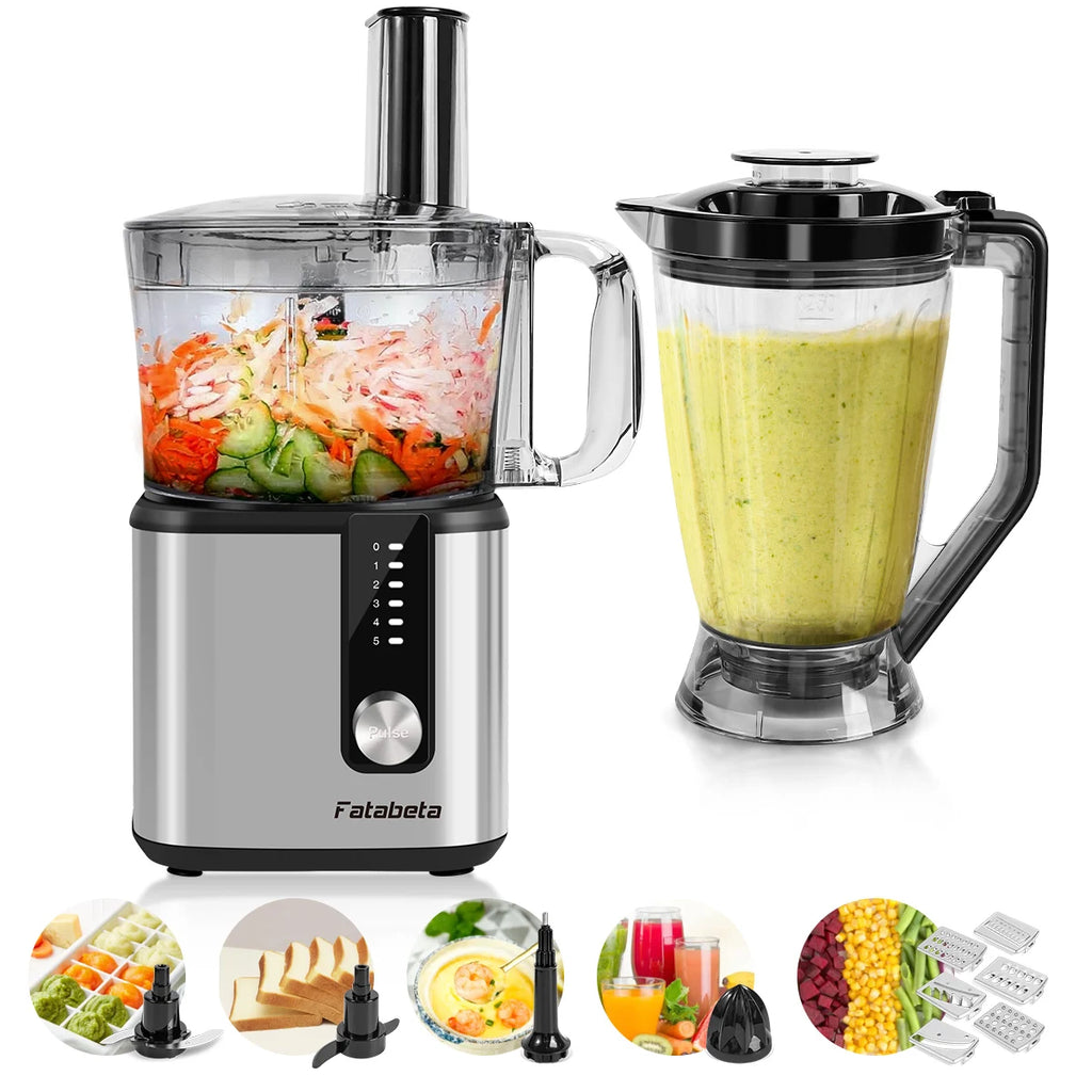 Stainless Steel Stand Mixer & Food Processor  Dough Kneader with Dual Bowls (1.8L+1.2L), 5-Speed Settings for Mixing, Chopping,