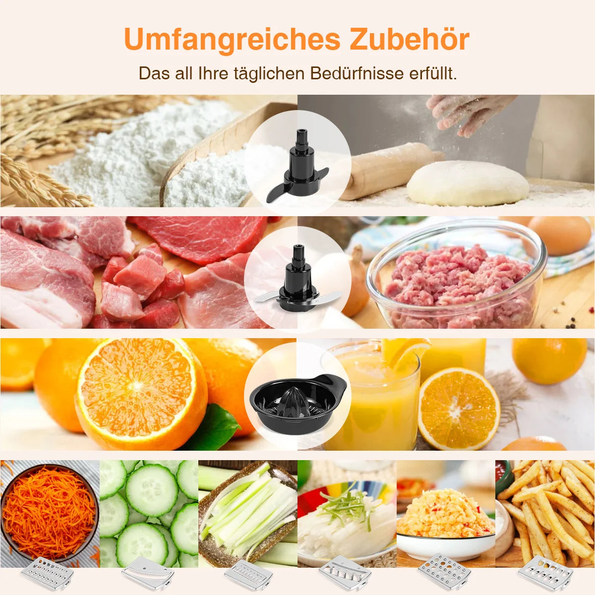 Stainless Steel Stand Mixer & Food Processor  Dough Kneader with Dual Bowls (1.8L+1.2L), 5-Speed Settings for Mixing, Chopping,