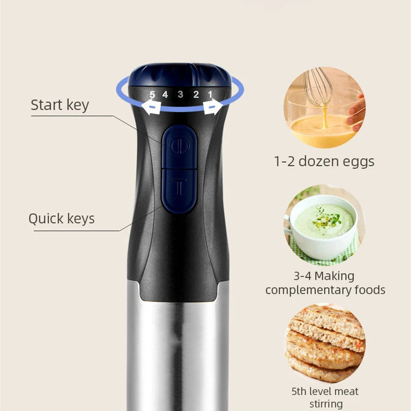 1000W Kitchen Immersion Blender 4 in 1 Stainless Steel handhold veggie Meat Chopper leg Whisk smothie pack