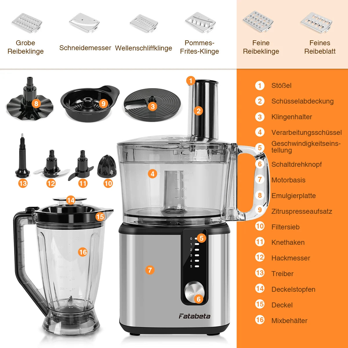 Stainless Steel Stand Mixer & Food Processor  Dough Kneader with Dual Bowls (1.8L+1.2L), 5-Speed Settings for Mixing, Chopping,