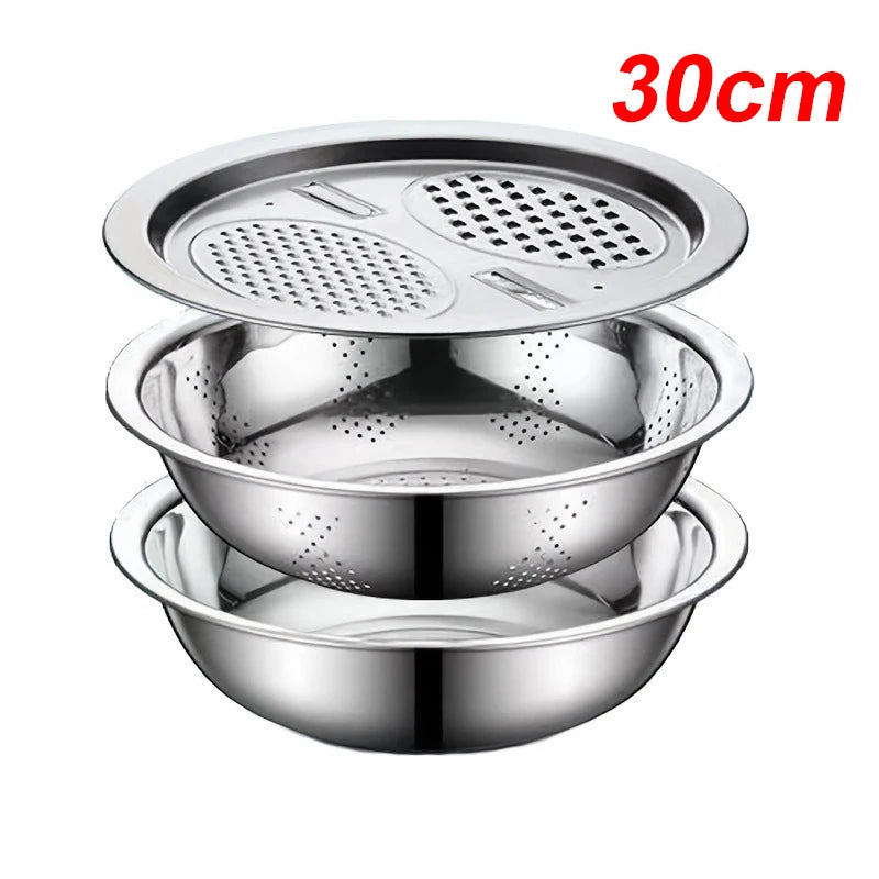 3 In 1 Vegetable Slicer Cutter Grater Drain Basket Stainless Steel Salad Maker Bowl Kitchen Tool for Fruits Veggies Food Prep
