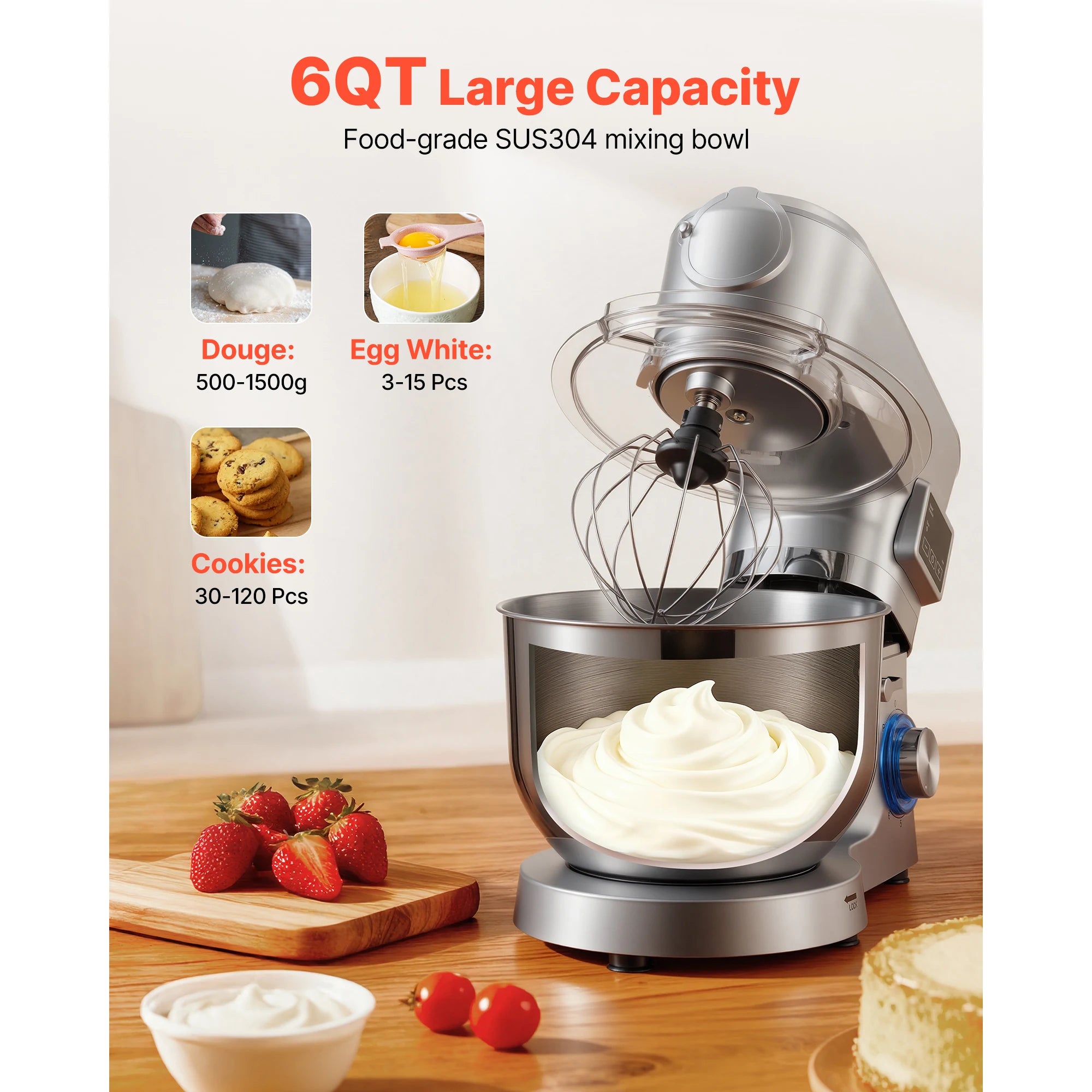 SucceBuy  5.7/6/7.8L Stand Mixe Electric Kitchen Mixer 1500W Dough-Mixer, 6+P Speeds Tilt-head Food-Mixer with 1.5 L Blender Cup