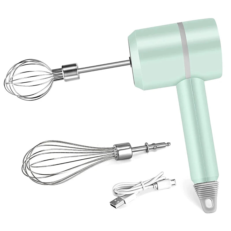 Cordless Electric Hand Mixer,USB Rechargable Handheld Egg Beater with 2 Detachable Stir Whisks 3 Speed Modes,Baking At Home For