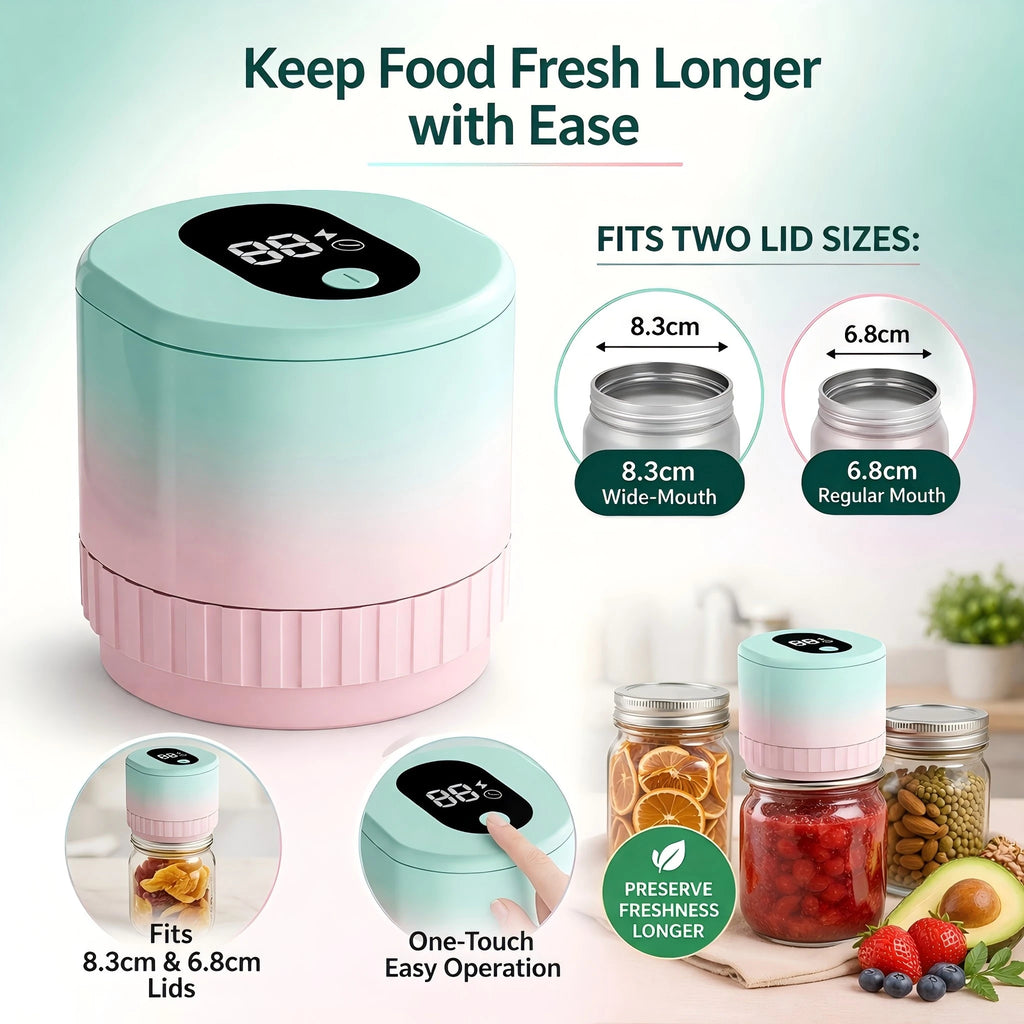 Home Cordless Mason Jar Vacuum Sealer Handheld Automatic Kitchen Food Storage Canning Tool for Glass Jars