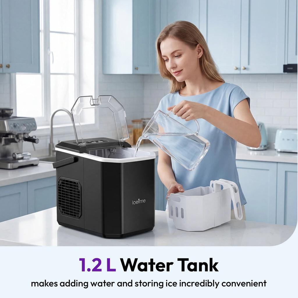Loefme Ice Maker Cubes Machine Small Automatic Cleaning Bullet Shaped Ice Makers Fast Ice Making For Households Caffee Camping