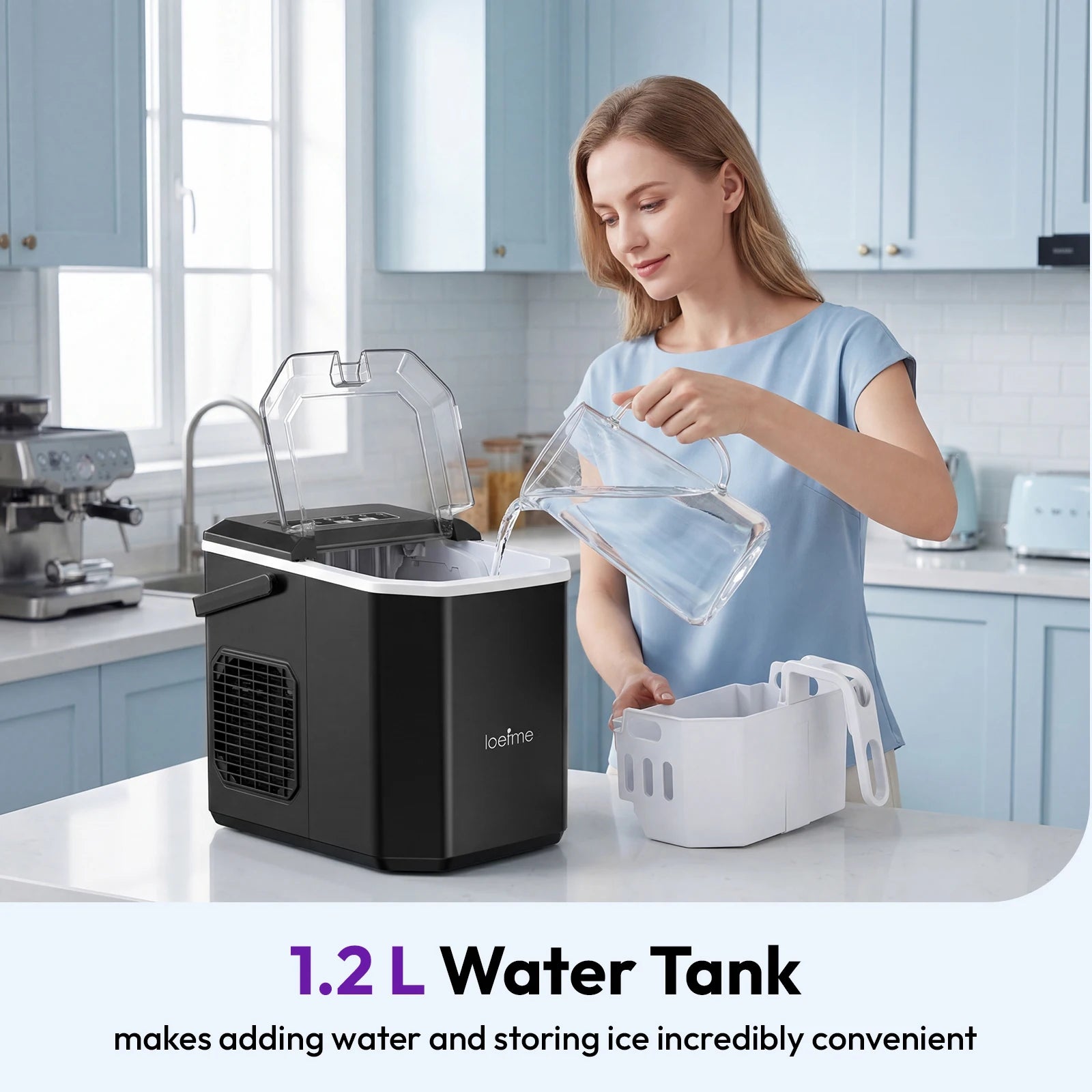 Loefme Ice Maker Cubes Machine Small Automatic Cleaning Bullet Shaped Ice Makers Fast Ice Making For Households Caffee Camping