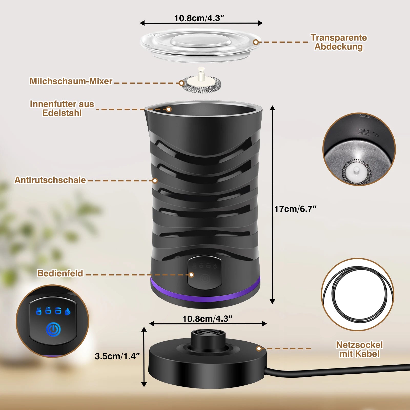 4 in 1 Milk Frother Electric and Steamer 11.8 oz/350ml Hot/Cold Foam Maker Intelligent Temperature Control Electric Milk Warmer
