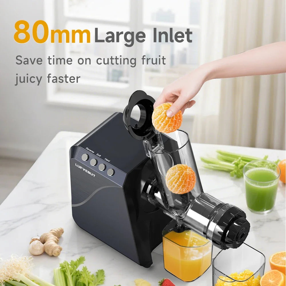 250W Cold Press Masticating Slow Juicer, Wide Chute BPA Free Reverse Anti-clog Easy Clean, Dry Pulp Low Oxidation Juice Extract