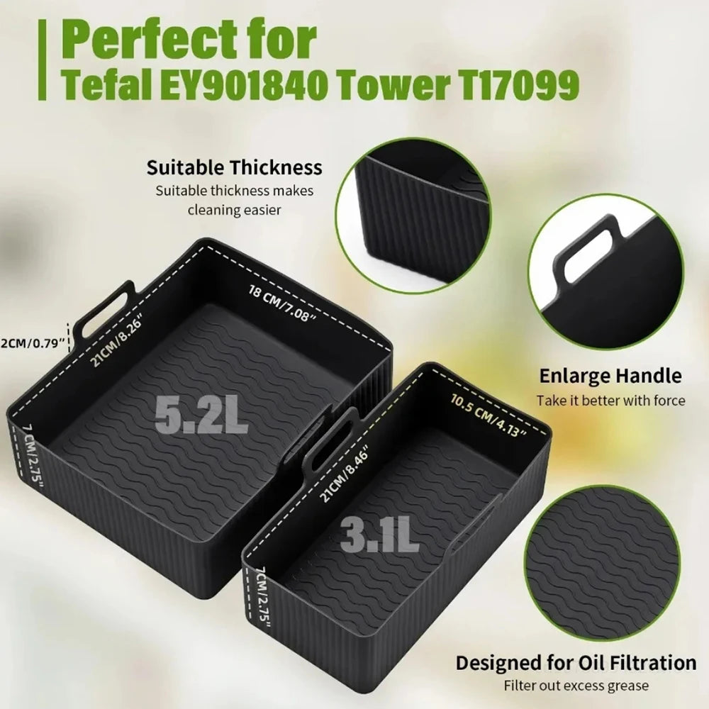 2Pcs Air Fryer Tray Silicone Mold For Tefal Ey901840 Air Fryer Liner Non-stick Reusable Baking Basket Oven Air Fryer Accessories