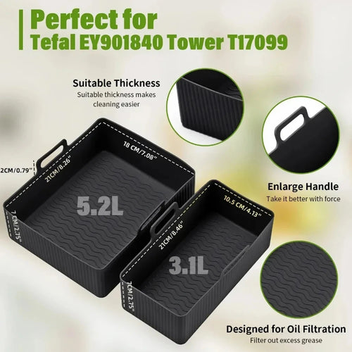 2Pcs Air Fryer Tray Silicone Mold For Tefal Ey901840 Air Fryer Liner Non-stick Reusable Baking Basket Oven Air Fryer Accessories