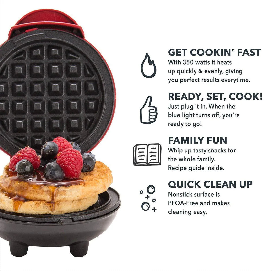 Mini Electric Waffle Maker Double-Sided Heating Household Sandwich Maker Breakfast Roaster Small Kitchen Dessert Cooking Machine