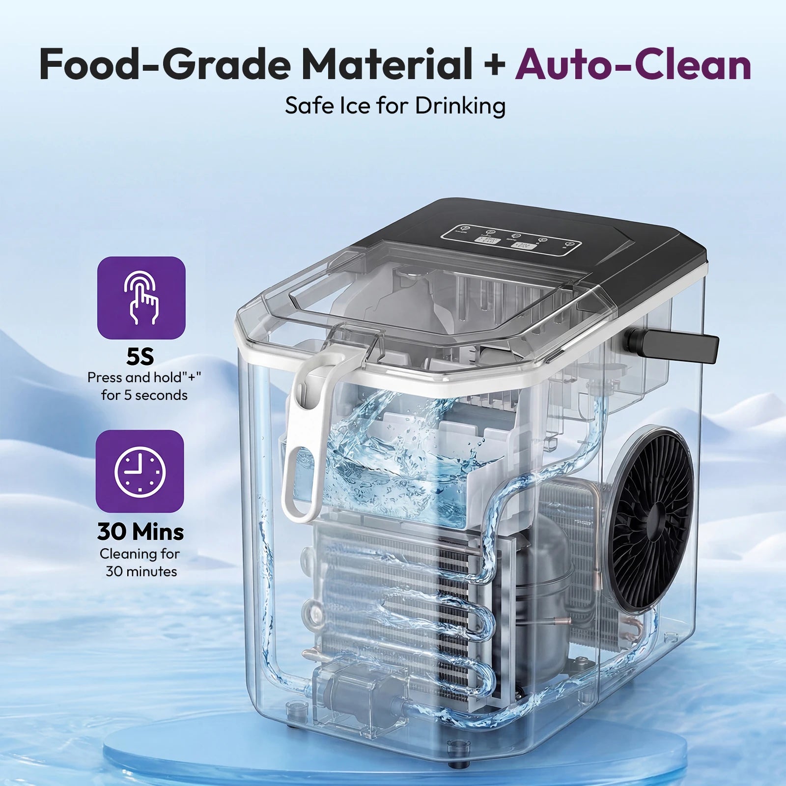Loefme Ice Maker Cubes Machine Small Automatic Cleaning Bullet Shaped Ice Makers Fast Ice Making For Households Caffee Camping