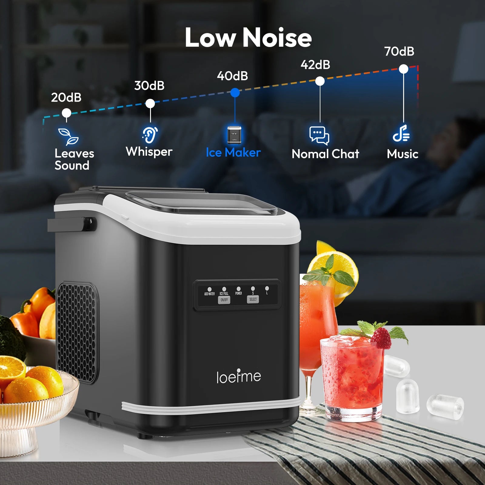 Loefme Electric Ice Maker Professional Ice Cube Maker Portable Automatic Cleaning Bullet Round Ice Block Making Machine Home Bar