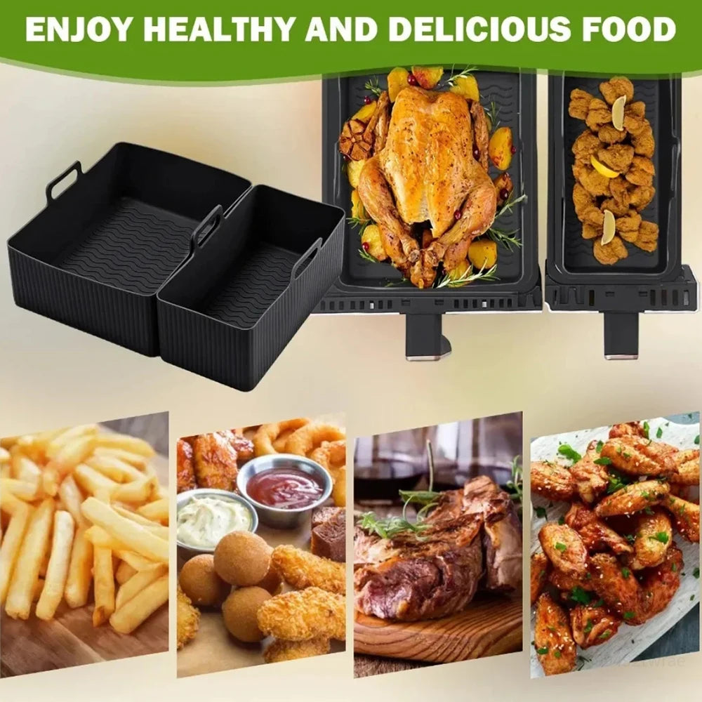 2Pcs Air Fryer Tray Silicone Mold For Tefal Ey901840 Air Fryer Liner Non-stick Reusable Baking Basket Oven Air Fryer Accessories