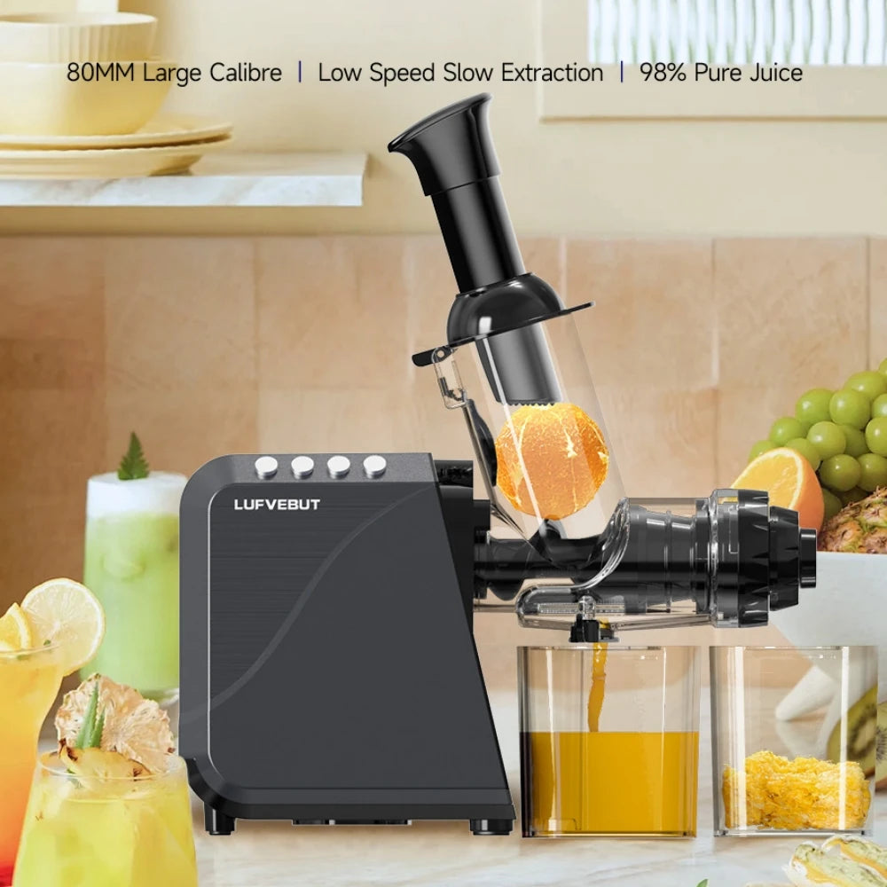 250W Cold Press Masticating Slow Juicer, Wide Chute BPA Free Reverse Anti-clog Easy Clean, Dry Pulp Low Oxidation Juice Extract
