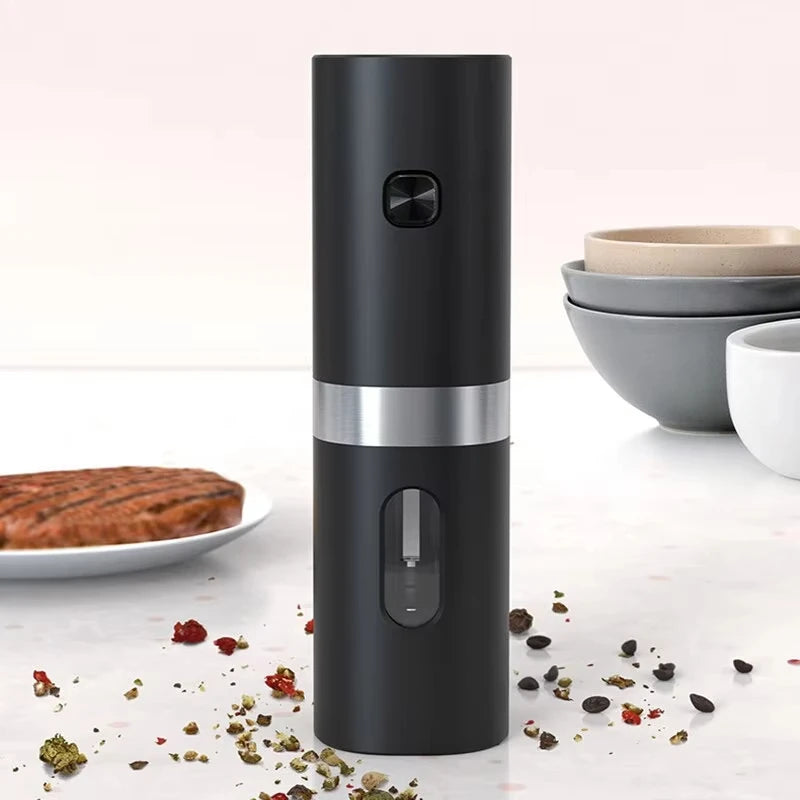 Electric Black Pepper Grinder, Automatic Adjustable Coarseness Salt and Pepper Mill Battery Operated Refillable Stainless Steel