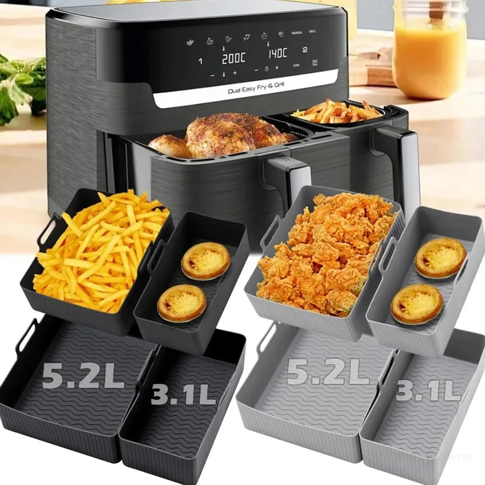 2Pcs Air Fryer Tray Silicone Mold For Tefal Ey901840 Air Fryer Liner Non-stick Reusable Baking Basket Oven Air Fryer Accessories