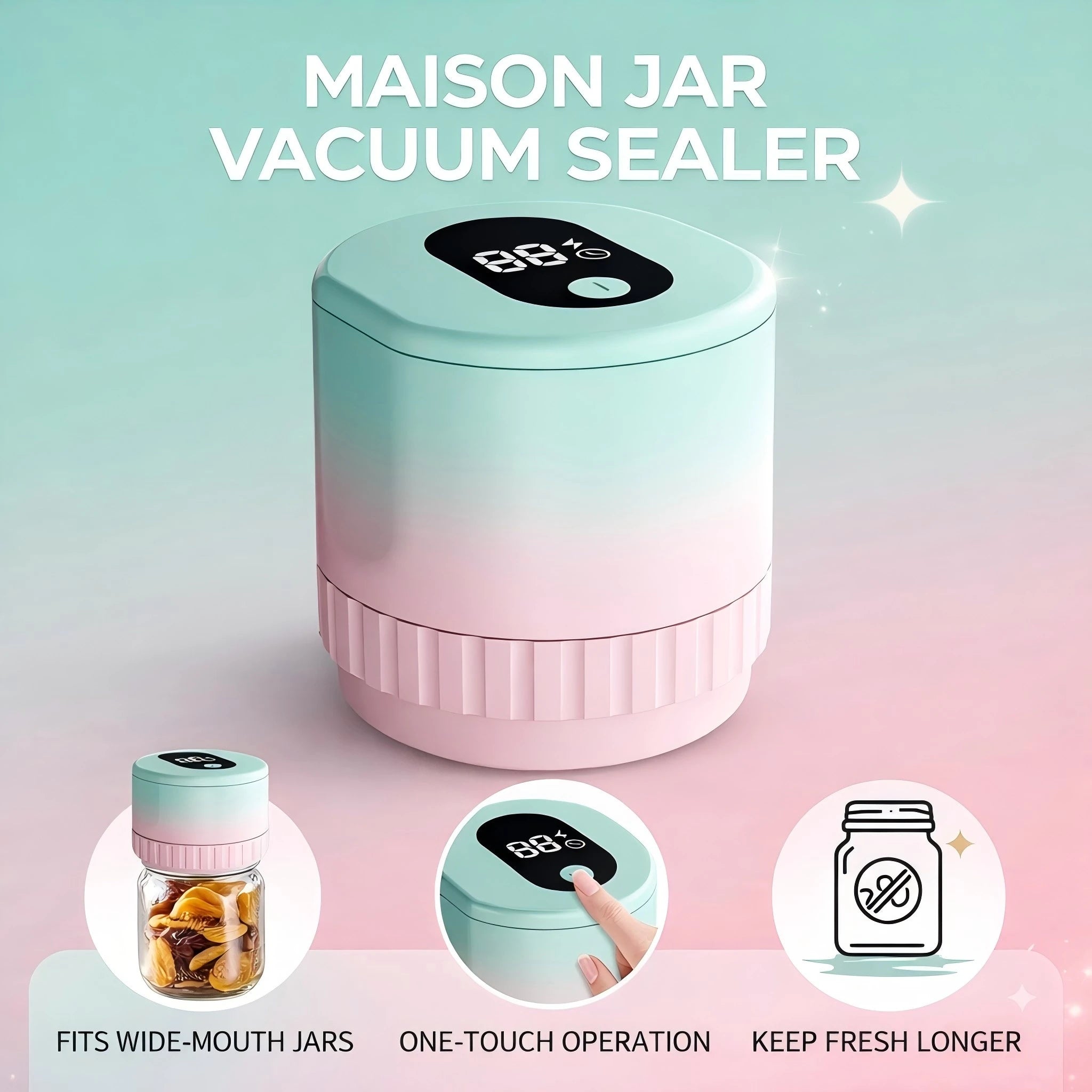 Home Cordless Mason Jar Vacuum Sealer Handheld Automatic Kitchen Food Storage Canning Tool for Glass Jars