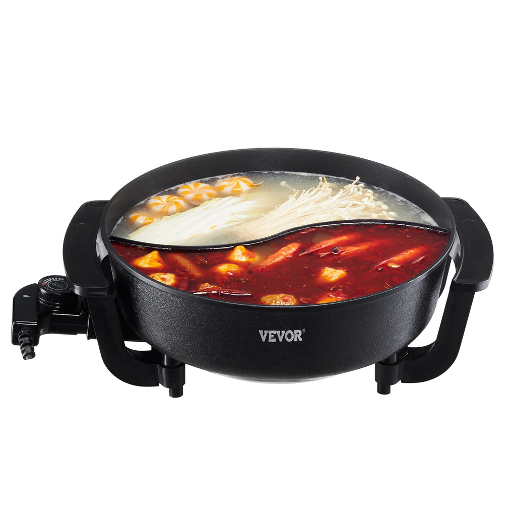 SucceBuy Electric Hot Pot 5 L Double-flavor Shabu Shabu Pot Non-Stick Electric Cooker with Divider Glass Lid for 6-10 People