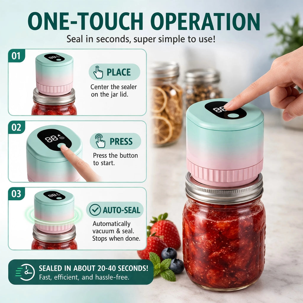 Home Cordless Mason Jar Vacuum Sealer Handheld Automatic Kitchen Food Storage Canning Tool for Glass Jars