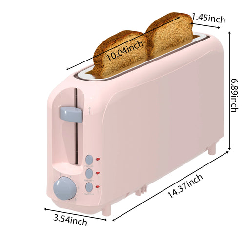 2-Slice Slim Toaster-10"Long Slot,6 Shade Settings,Cancel/Reheat/Defrost, Removable Crumb Tray,Auto Shut-Off