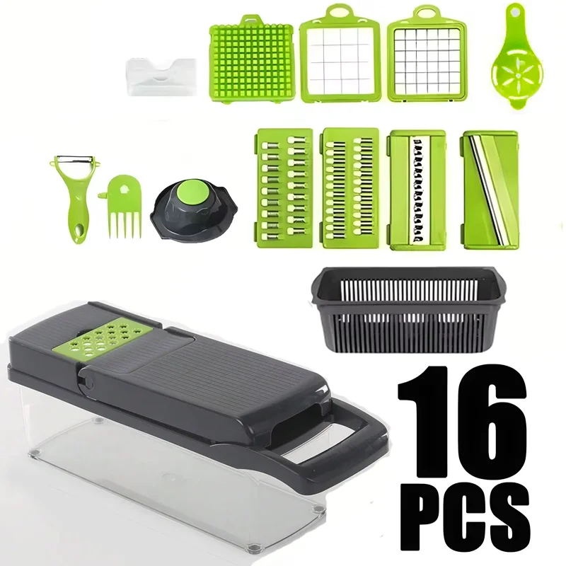 14/16 PcsSet Vegetable Chopper Onion Chopper Handle Food Grate Food Chopper Kitchen Vegetable Slicer Dicer Cut Potato Shredder