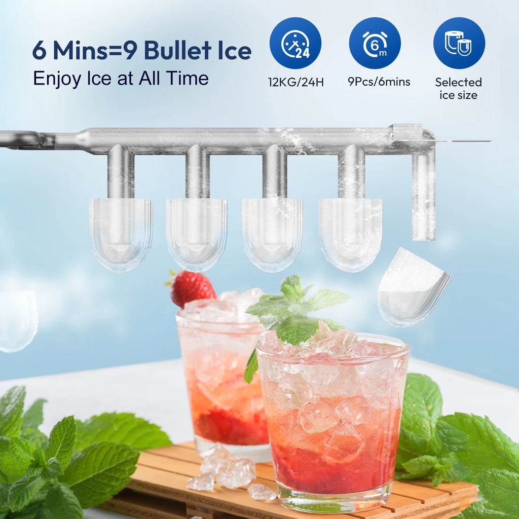 Loefme Electric Ice Maker Professional Ice Cube Maker Portable Automatic Cleaning Bullet Round Ice Block Making Machine Home Bar