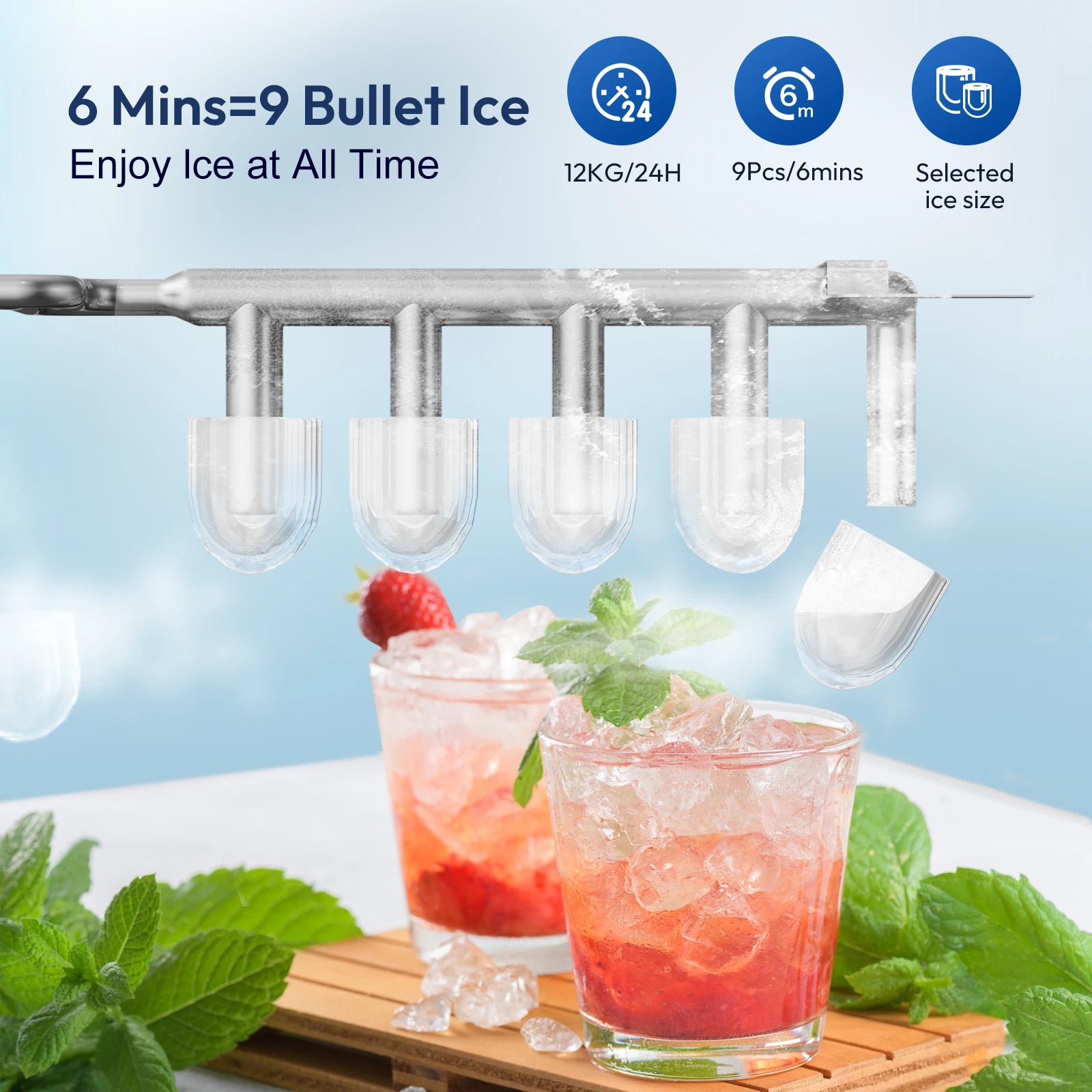 Loefme Electric Ice Maker Professional Ice Cube Maker Portable Automatic Cleaning Bullet Round Ice Block Making Machine Home Bar