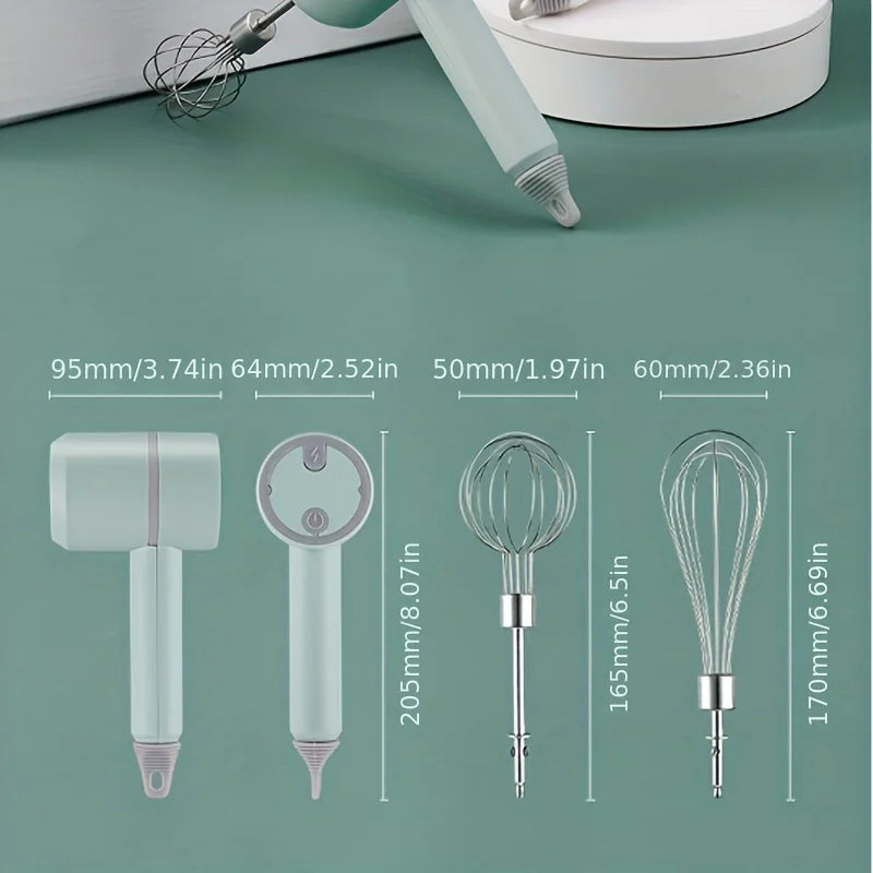 Cordless Electric Hand Mixer,USB Rechargable Handheld Egg Beater with 2 Detachable Stir Whisks 3 Speed Modes,Baking At Home For