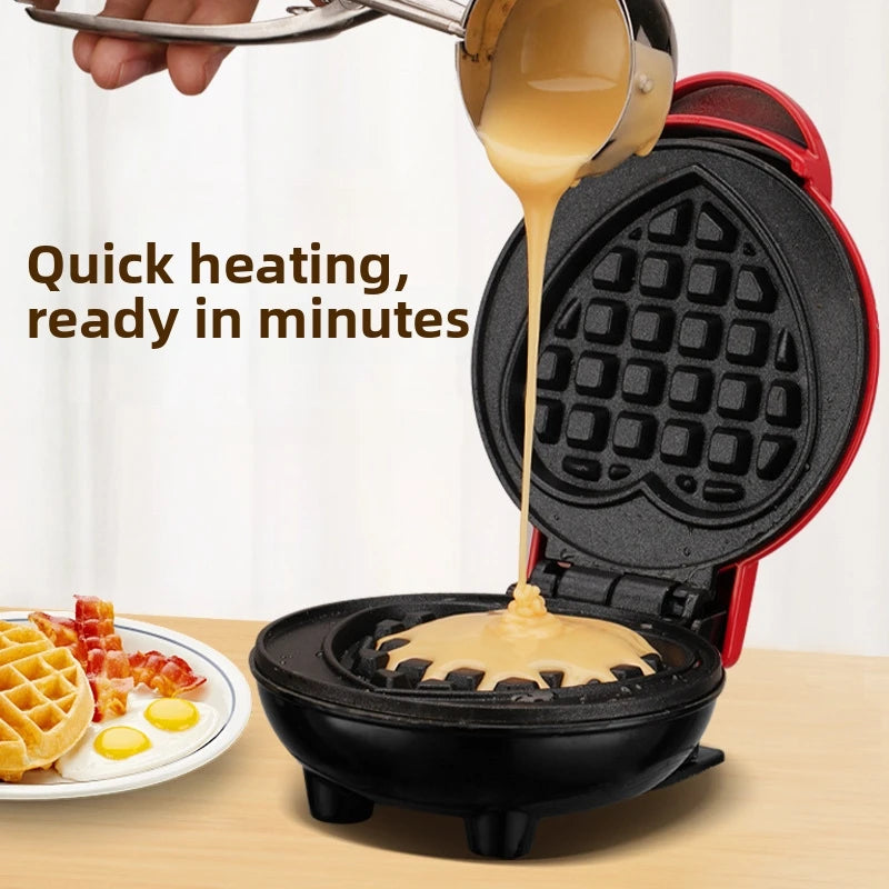 Mini Electric Waffle Maker Double-Sided Heating Household Sandwich Maker Breakfast Roaster Small Kitchen Dessert Cooking Machine