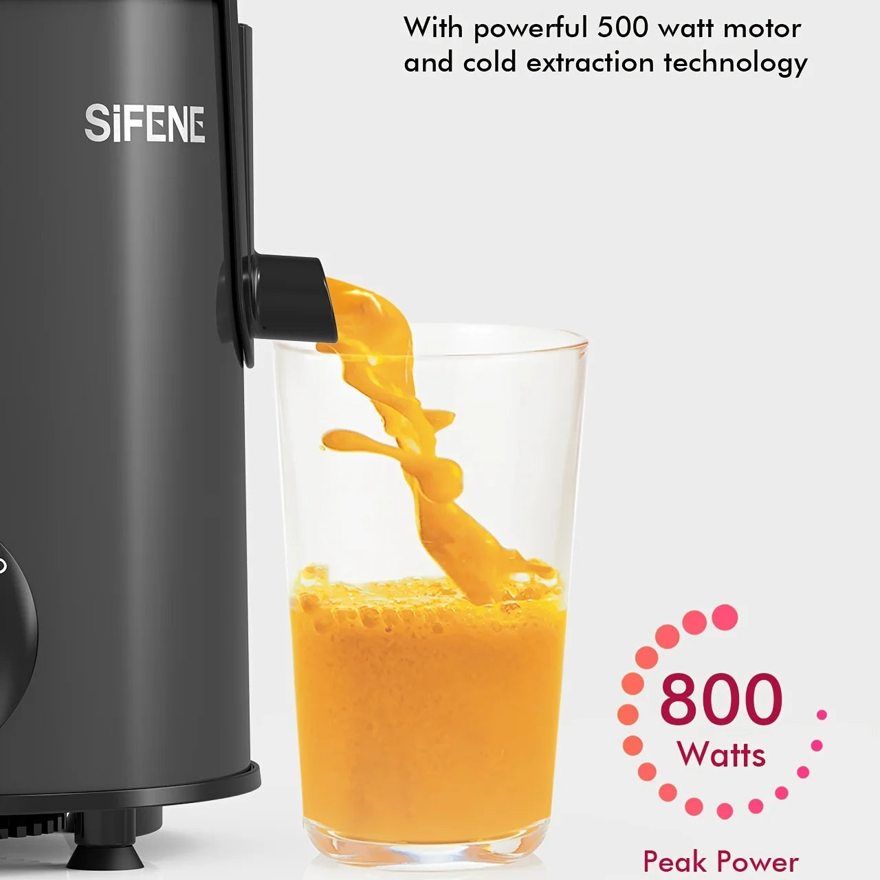 SiFENE Easy-Clean Juicer, 3" Wide Feed for Rapid Fruit and Vegetable Juicing, 3 Speed Settings, BPA-Free, Stainless Steel, Gray