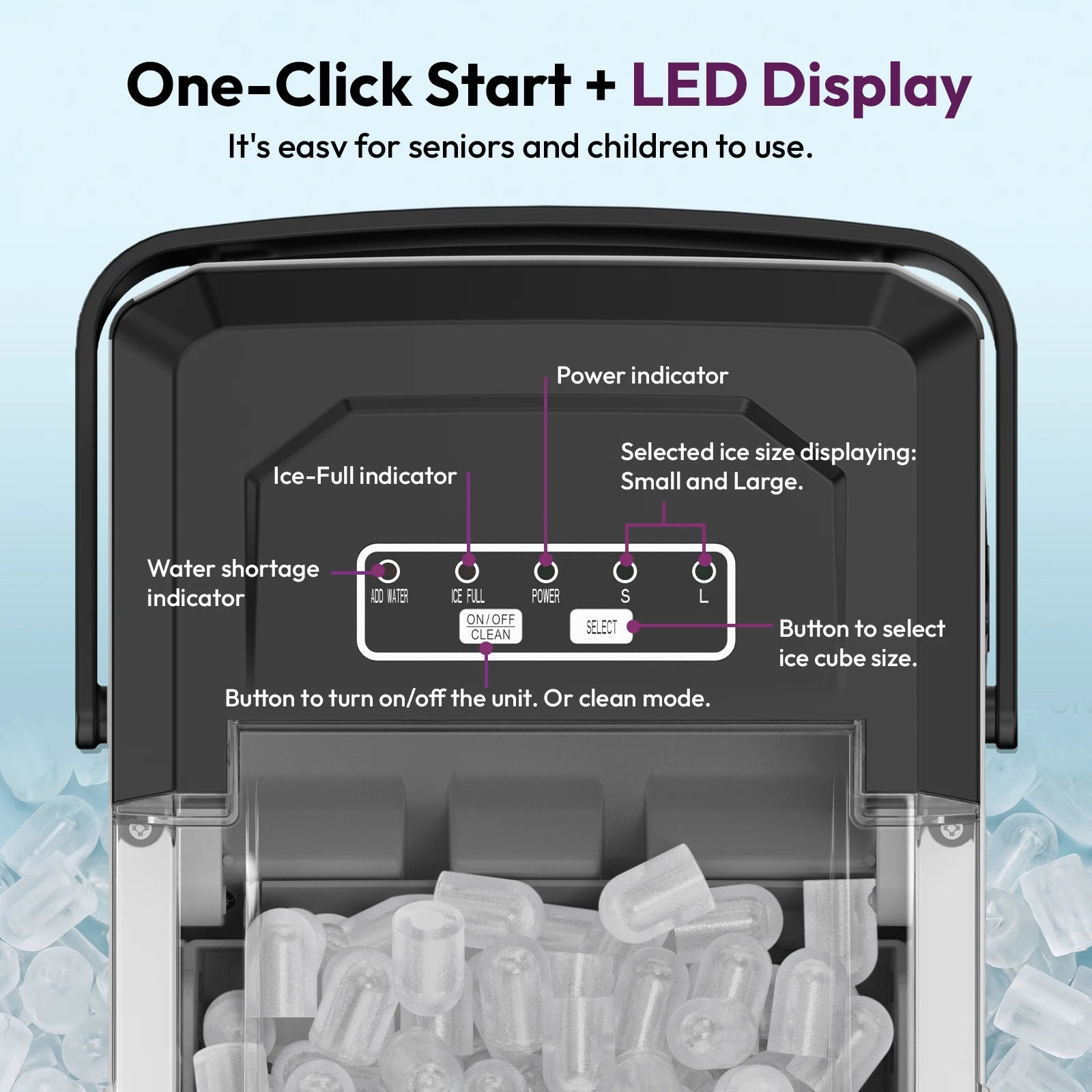 Loefme Ice Maker Cubes Machine Small Automatic Cleaning Bullet Shaped Ice Makers Fast Ice Making For Households Caffee Camping