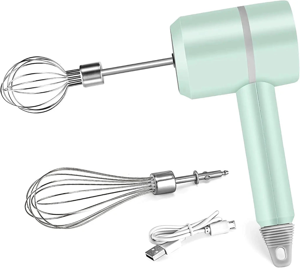 Cordless Electric Hand Mixer,USB Rechargable Handheld Egg Beater with 2 Detachable Stir Whisks 3 Speed Modes,Baking At Home For