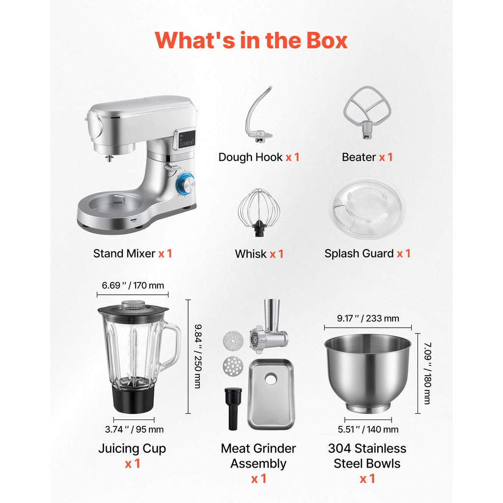 SucceBuy  5.7/6/7.8L Stand Mixe Electric Kitchen Mixer 1500W Dough-Mixer, 6+P Speeds Tilt-head Food-Mixer with 1.5 L Blender Cup