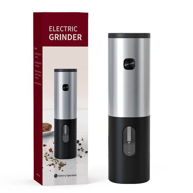 Electric Black Pepper Grinder, Automatic Adjustable Coarseness Salt and Pepper Mill Battery Operated Refillable Stainless Steel