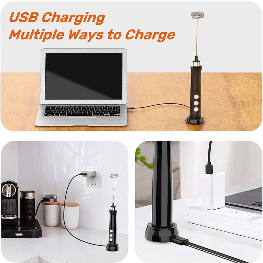 Electric Milk Frother Portable Rechargeable Wireless Multifunction Hand Mixer Foam Maker Coffee Cappuccino Creamer Egg Beater