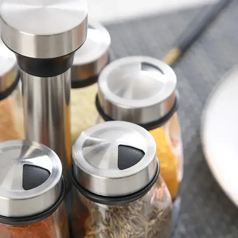 NEW Single Bottle Glass Jar and Spice Jar Set Rack Glass Seasoning Sugar Pepper Bottles Salt Shakers Holder Kitchen Storage Rack