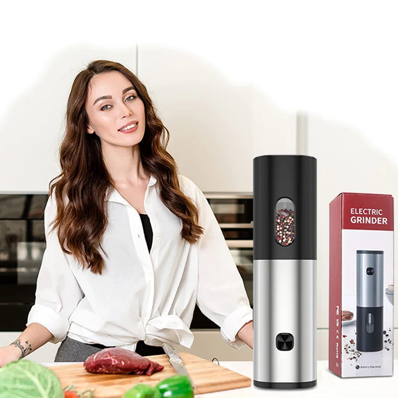 Electric Black Pepper Grinder, Automatic Adjustable Coarseness Salt and Pepper Mill Battery Operated Refillable Stainless Steel