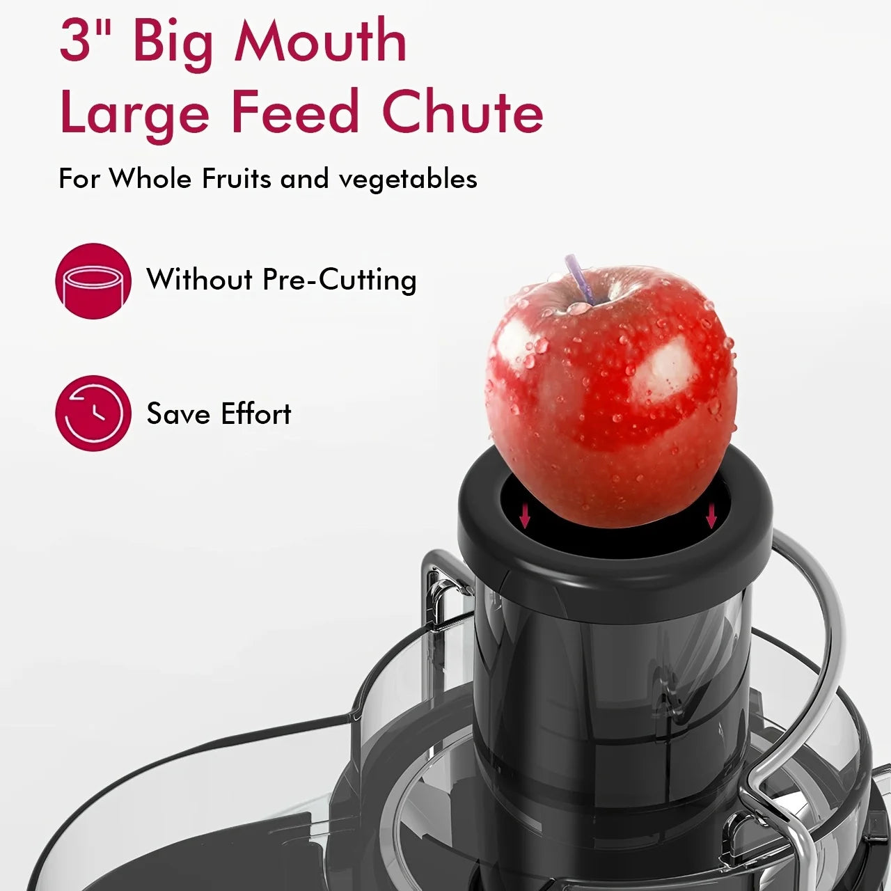 SiFENE Easy-Clean Juicer, 3" Wide Feed for Rapid Fruit and Vegetable Juicing, 3 Speed Settings, BPA-Free, Stainless Steel, Gray