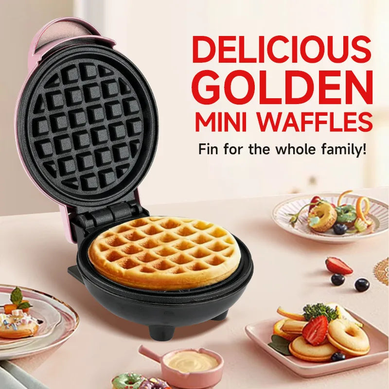 Mini Electric Waffle Maker Double-Sided Heating Household Sandwich Maker Breakfast Roaster Small Kitchen Dessert Cooking Machine