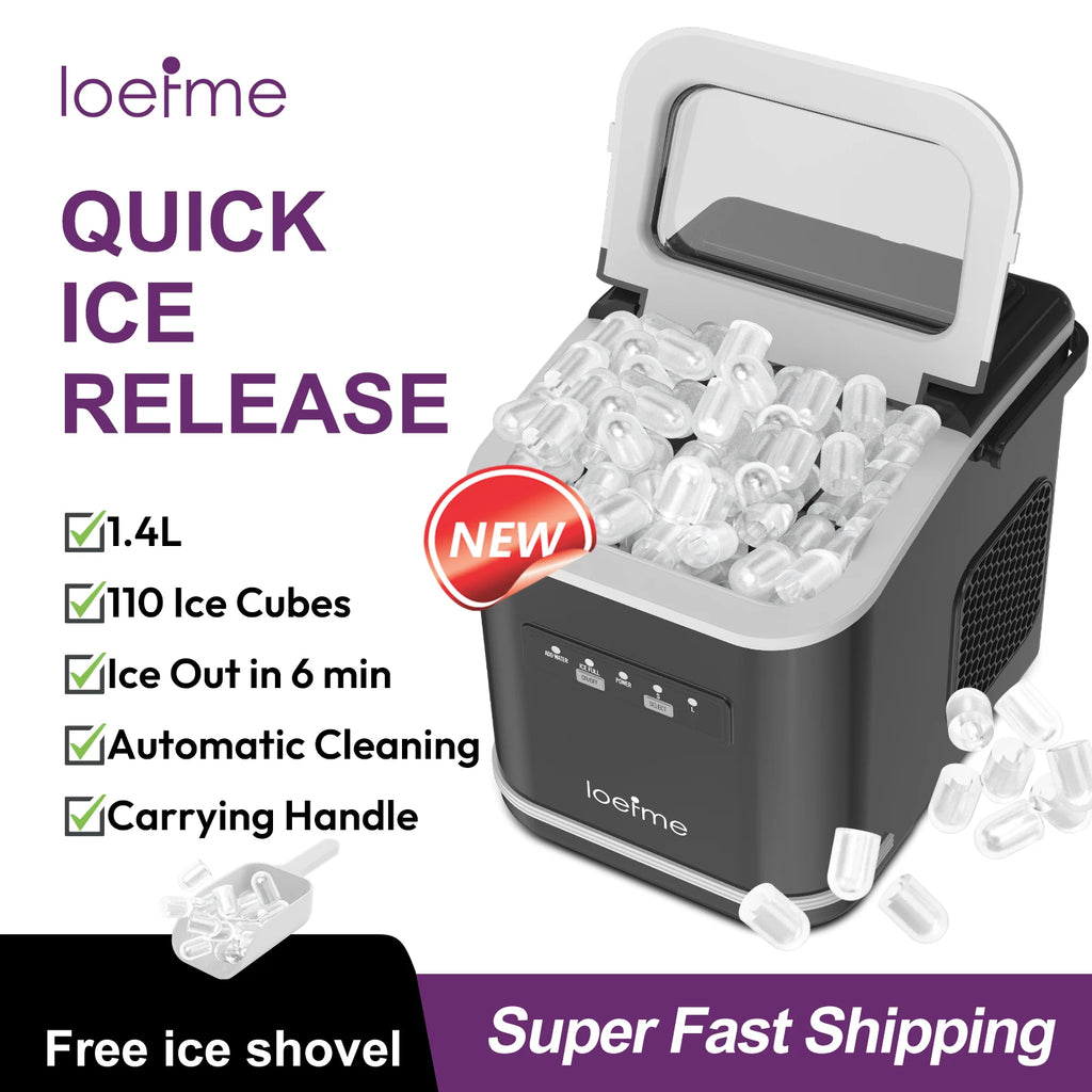 Loefme Electric Ice Maker Professional Ice Cube Maker Portable Automatic Cleaning Bullet Round Ice Block Making Machine Home Bar