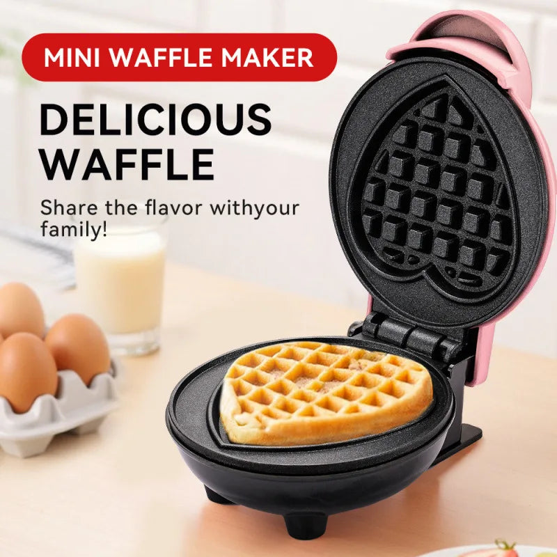 Mini Electric Waffle Maker Double-Sided Heating Household Sandwich Maker Breakfast Roaster Small Kitchen Dessert Cooking Machine