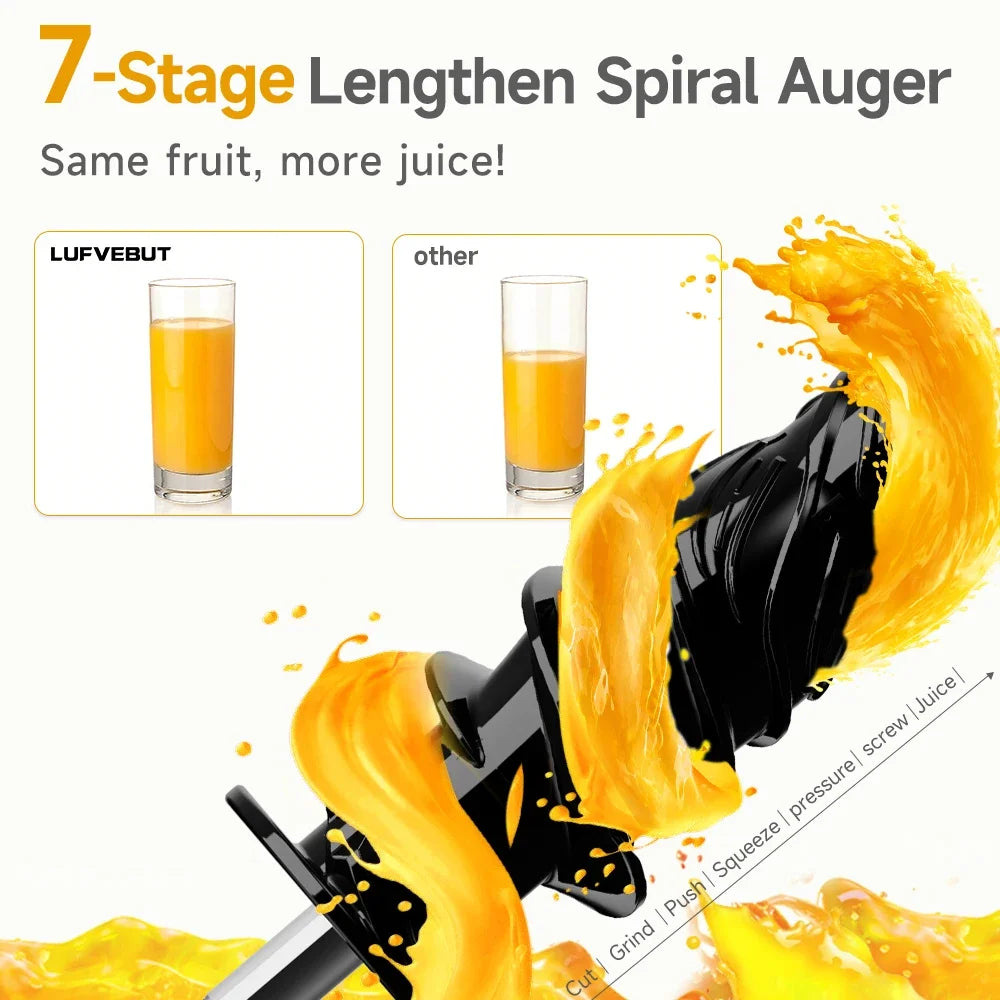 250W Cold Press Masticating Slow Juicer, Wide Chute BPA Free Reverse Anti-clog Easy Clean, Dry Pulp Low Oxidation Juice Extract