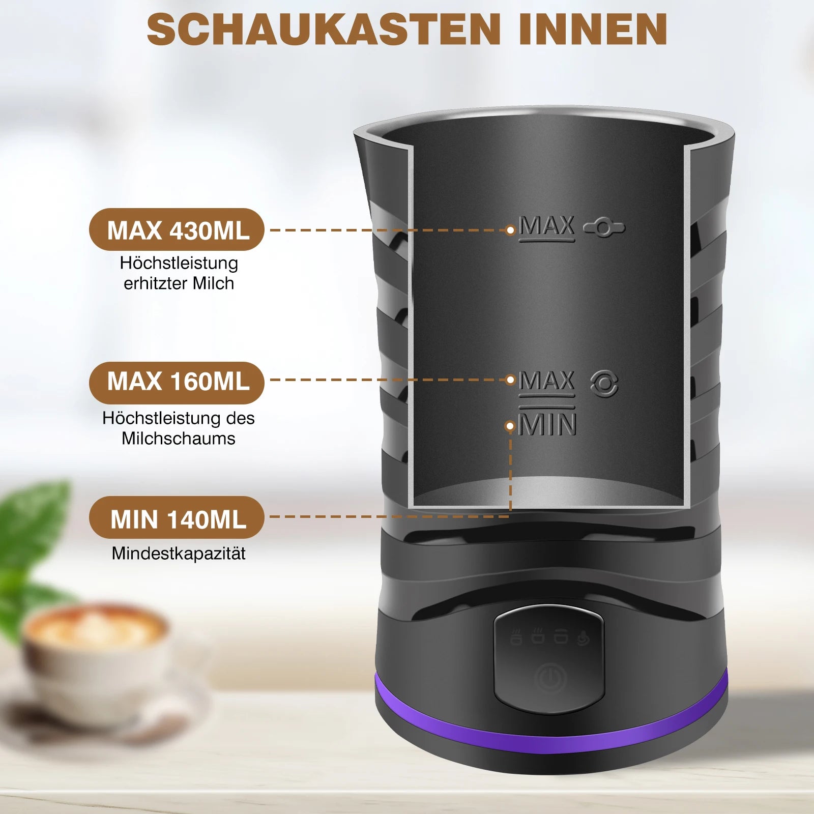4 in 1 Milk Frother Electric and Steamer 11.8 oz/350ml Hot/Cold Foam Maker Intelligent Temperature Control Electric Milk Warmer