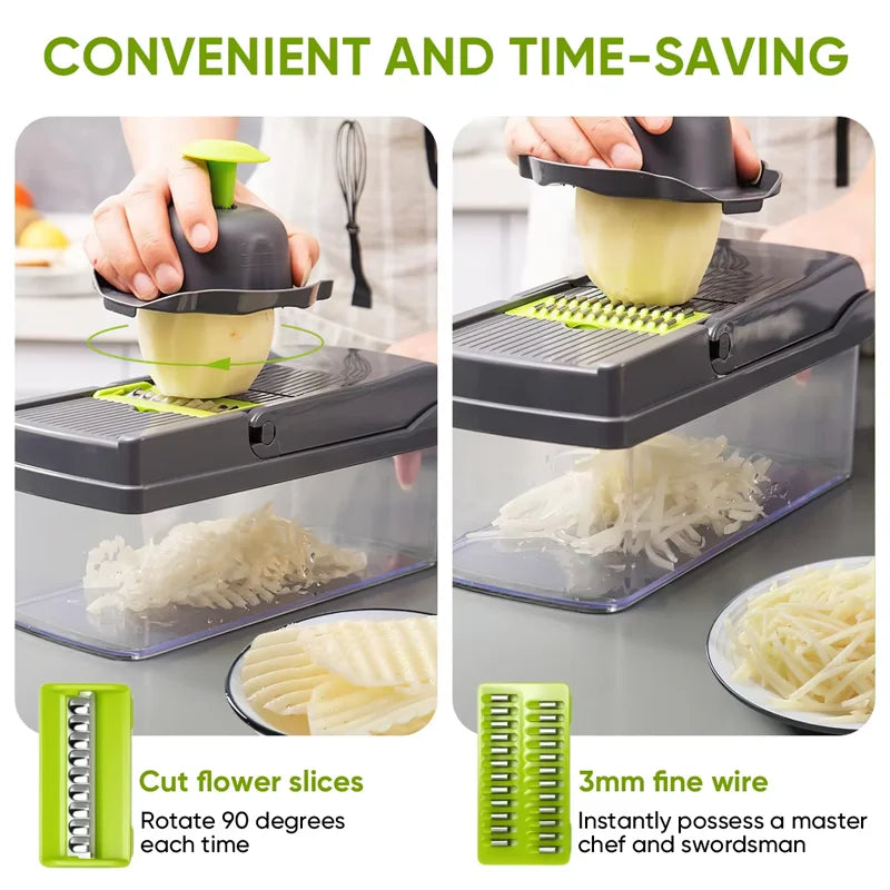 14/16 PcsSet Vegetable Chopper Onion Chopper Handle Food Grate Food Chopper Kitchen Vegetable Slicer Dicer Cut Potato Shredder