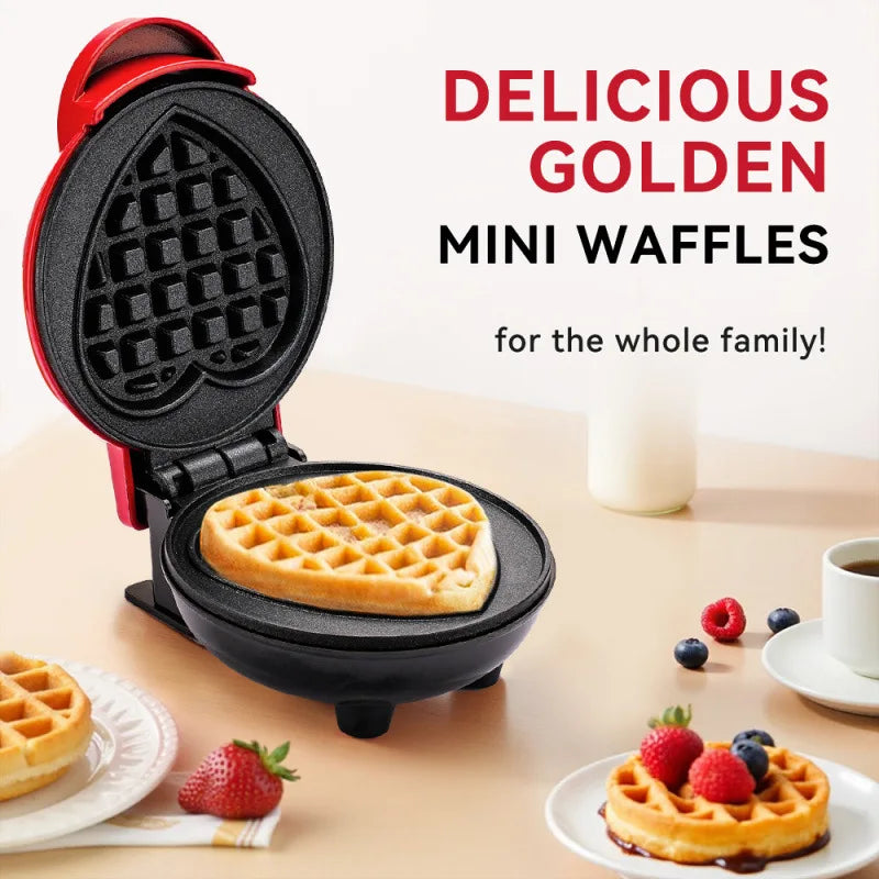 Mini Electric Waffle Maker Double-Sided Heating Household Sandwich Maker Breakfast Roaster Small Kitchen Dessert Cooking Machine